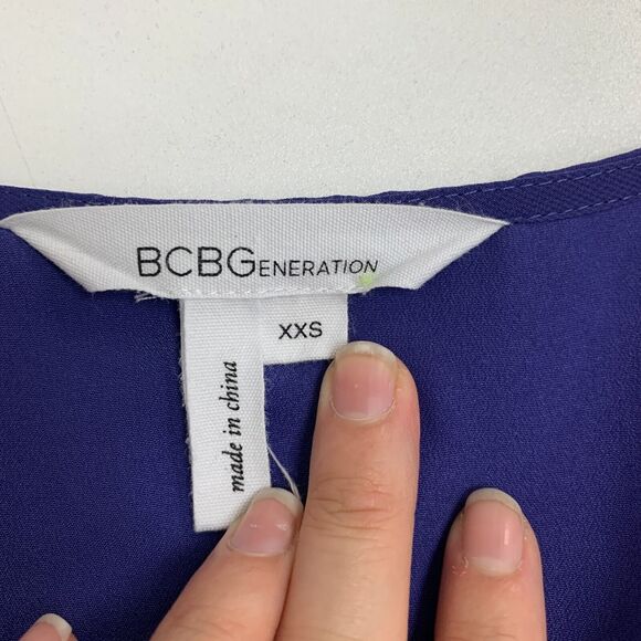 BCBGeneration Surplice Dress Womens XXS Royal Blue Cinch Waist Chiffon Sleeves - Picture 10 of 16